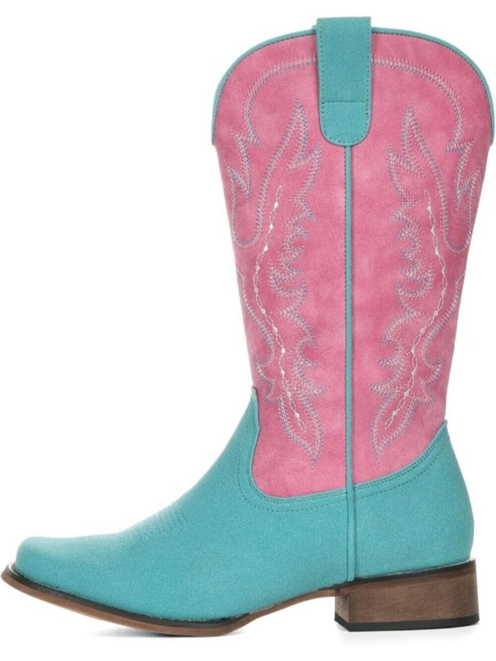 Women's Watermelon Western Square Toe Mid Calf Embroidered Chunky Heel Boots - Picture 5 of 6
